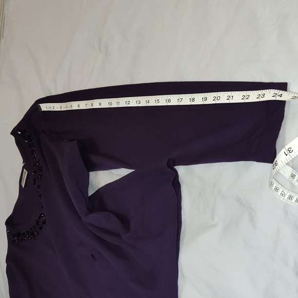 Chico's T Shirt Size 2 Purple Beaded Long Sleeve Scoop Neck Embellished Large - Picture 6 of 11